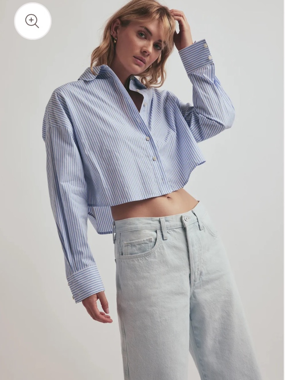 Favorite Daughter The Crop Ex-Boyfriend Button Down Top in Blue Stripe Medium